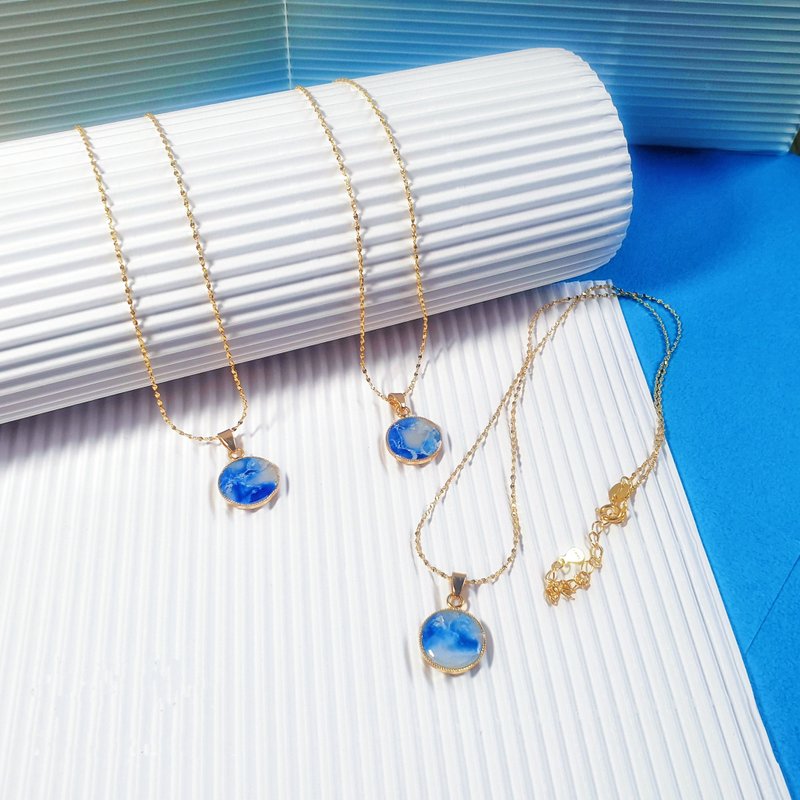 Blue Ocean | Small round style | Necklace - สร้อยคอ - ดินเผา 