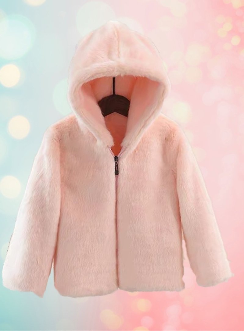 Cutie Bella Faux Mink Fur Straw Fleece Hooded Zipper Coat Pink - เสื้อโค้ด - เส้นใยสังเคราะห์ 