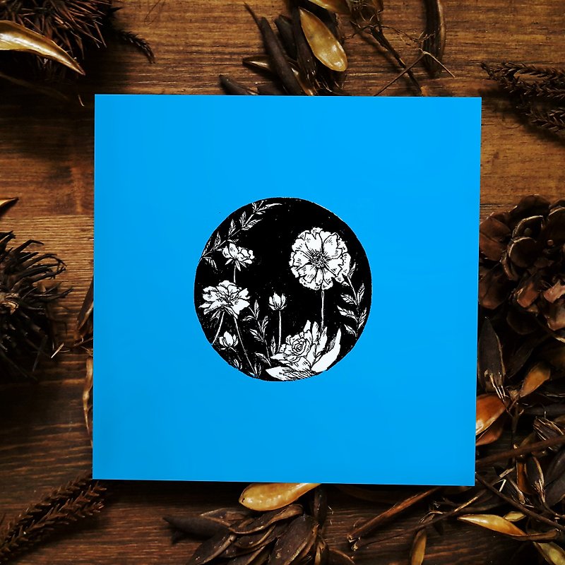 【Flower Series】 Turkey blue square postcard - การ์ด/โปสการ์ด - กระดาษ สีน้ำเงิน