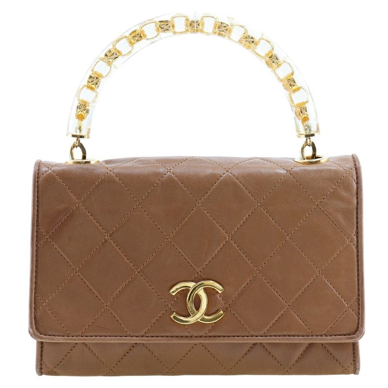 【日本直送】シャネル CHANEL マトラッセ ハンドバッグ プラスチックハンドル ヴィンテージ ラムスキン ベージュ レディース【中古】 - 手提包/手提袋 - 真皮 咖啡色