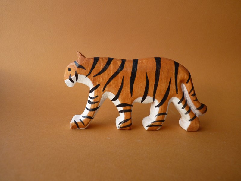 Wooden tiger figurine - Wooden animals - Wooden toys - Natural Toys- Tiger toy - 寶寶/兒童玩具/玩偶 - 木頭 橘色