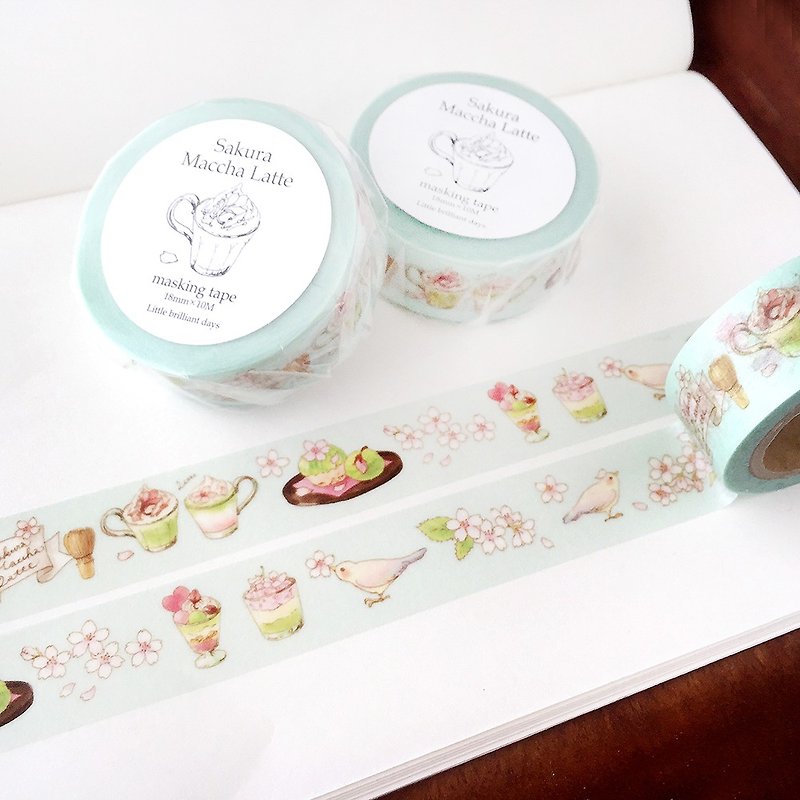 [SOLD OUT] SakuraMacchaLatte Masking Tape Sakura Matcha Latte 18mm width - Washi Tape - Paper Pink