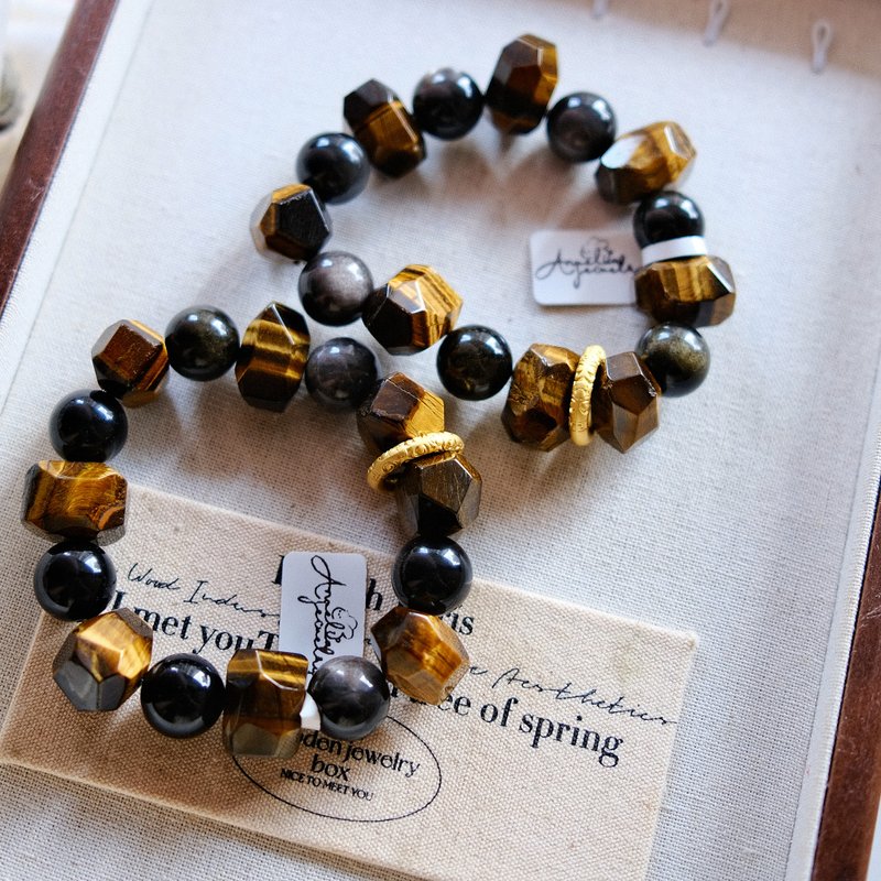 幾何光影丨鑽切虎眼石灌注避邪保護能量丨彌雅原創設計 - 手鍊/手環 - 水晶 黃色