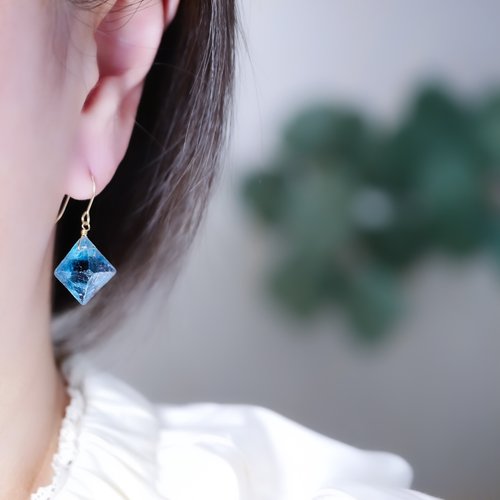 一抹月光 Emoonstone 原石之美 八面角磚天然螢石耳環 一物一圖