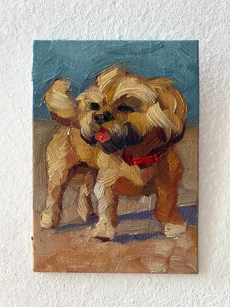 狗油畫原創 寵物肖像藝術品 動物微型牆藝術 - 壁貼/牆壁裝飾 - 木頭 