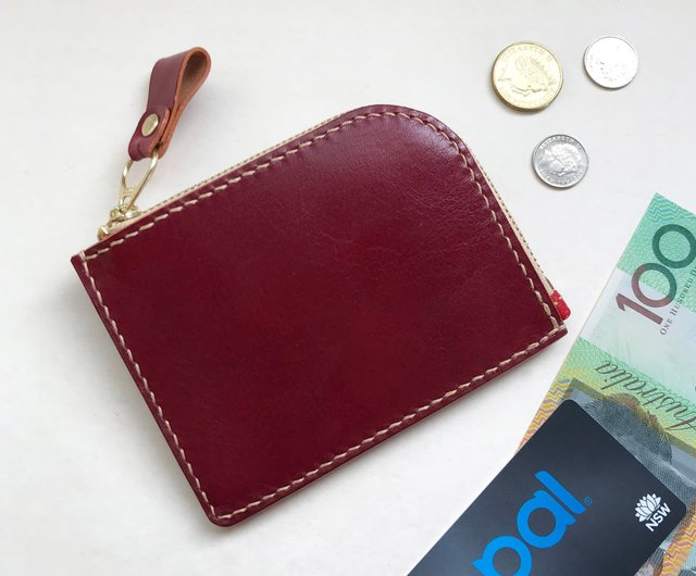 Red leather curved coin purse