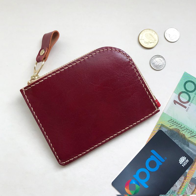 Small curved leather wallet-burgundy - Wallets - Genuine Leather Red