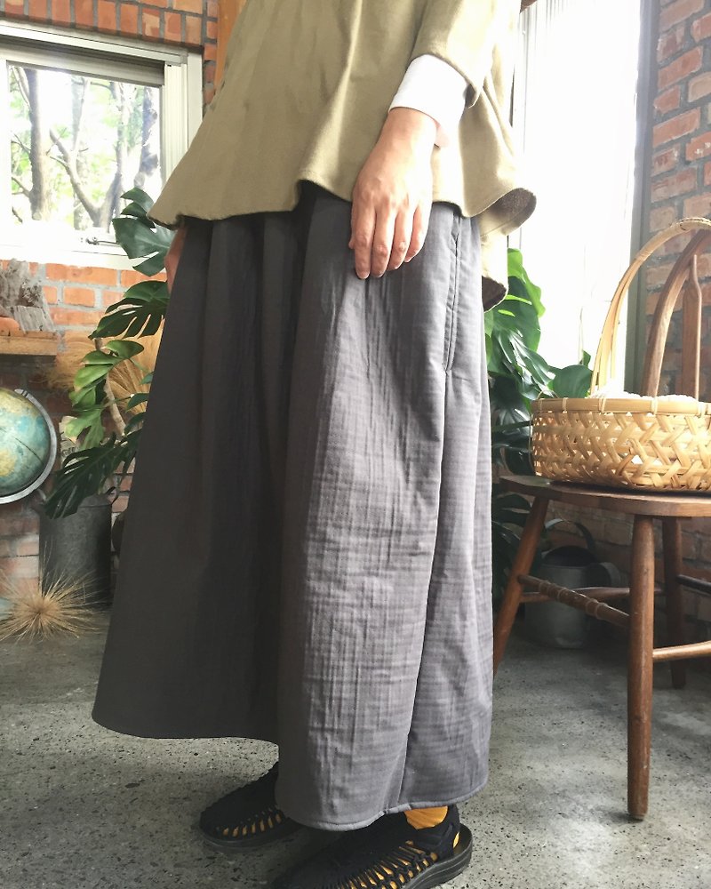 Natural material autumn and winter thick double cotton pocket round skirt - กระโปรง - ผ้าฝ้าย/ผ้าลินิน สีเทา