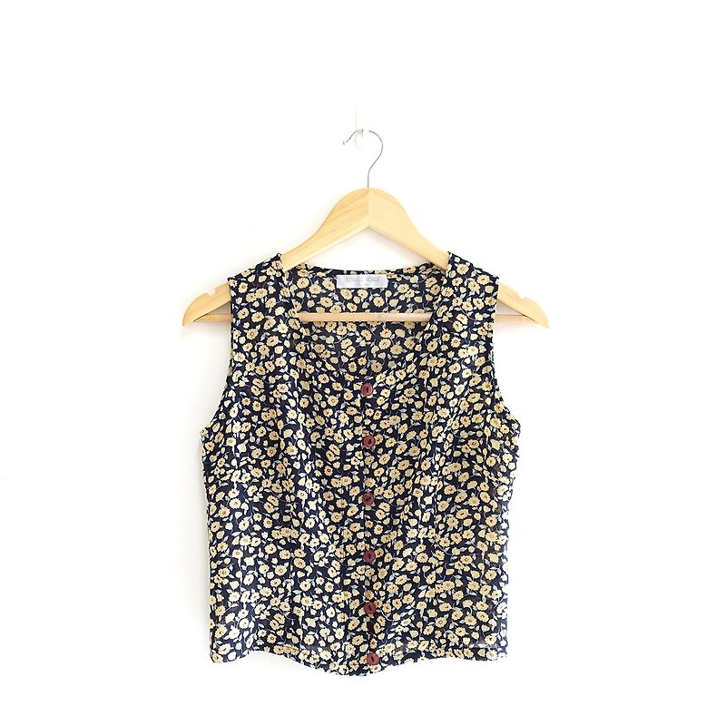 │Slowly│Small Floral - Vintage Sleeveless Top │vintage.Retro.Literature - Women's Shirts - Polyester Multicolor