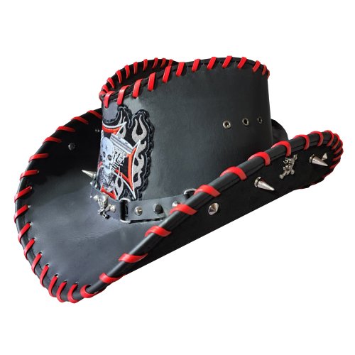 Wallets And Hats 4 U Biker Skull Engine Patch Black Leather Cowboy Hat