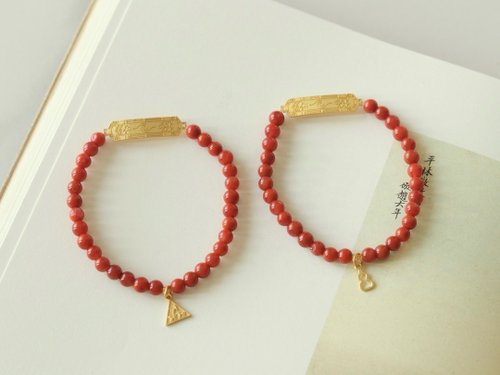 Angel's tears 天使之淚 Jewelry Design 5mm天然原礦南紅 化太歲 遇貴人三合生肖牌設計單圈手持手串s