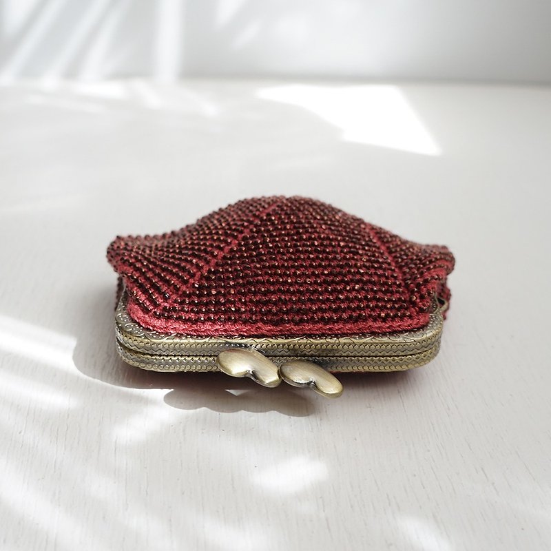 Ba-ba (m) Seed beads crochet coin purse No.2056 - กระเป๋าเครื่องสำอาง - วัสดุอื่นๆ สีม่วง