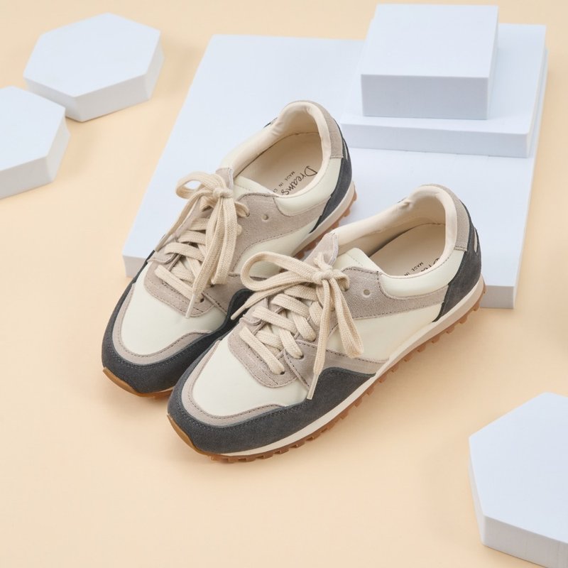 Suede_Low-top retro splicing strap casual shoes gray - Women's Casual Shoes - Genuine Leather Gray