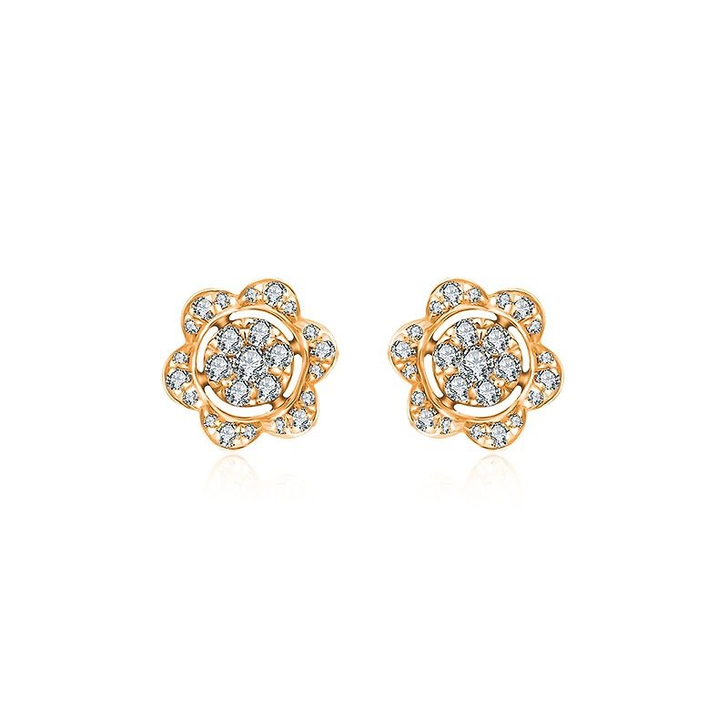 18Kの花の形をしたダイヤモンドのイヤリング - ピアス・イヤリング - 金属 オレンジ