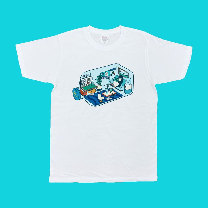 [Penguin] Bottle Ship T-shirt - เสื้อยืดผู้ชาย - ผ้าฝ้าย/ผ้าลินิน ขาว