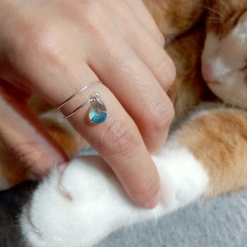 [清澈]。施華洛世奇藍水晶 純銀戒指 - 戒指 - 寶石 藍色