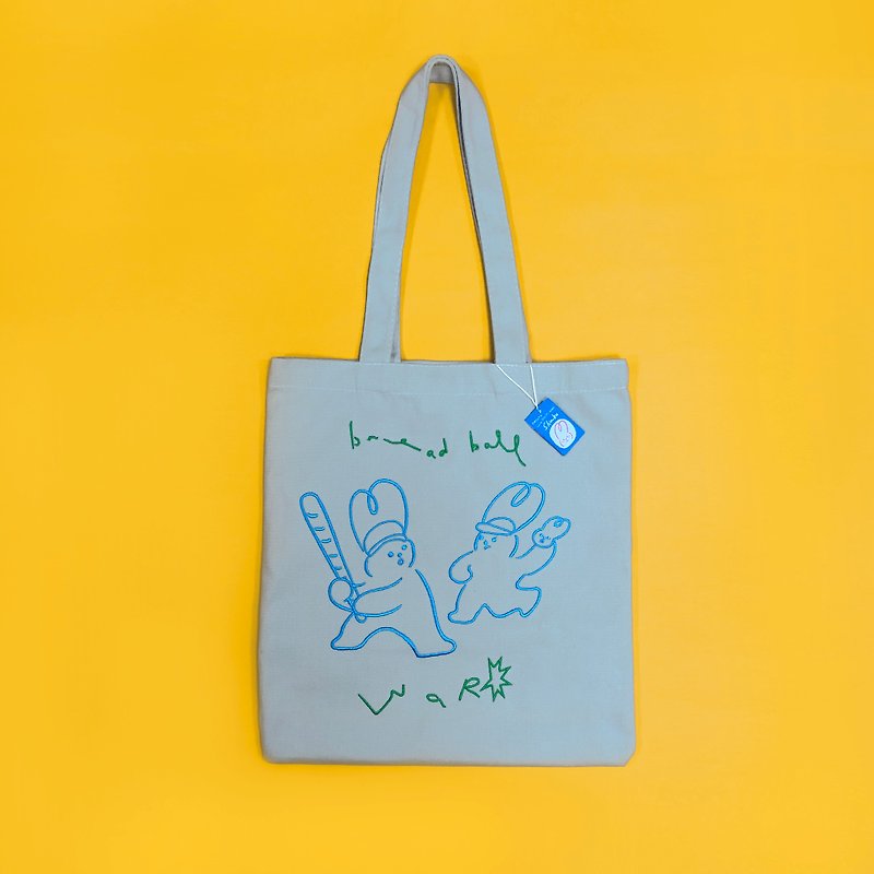 Shuku Machine Embroidered Pattern Cloth Bag | Tote Bag - กระเป๋าถือ - ผ้าฝ้าย/ผ้าลินิน สีเทา