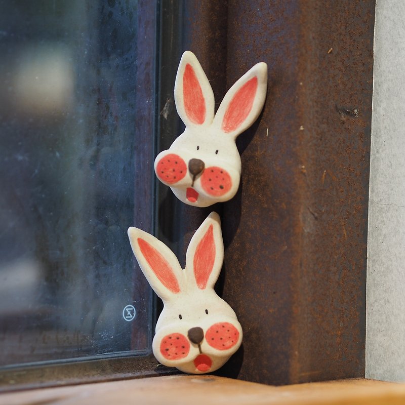 Handmade Magnet - Big Ear Rabbit - Items for Display - Porcelain Pink