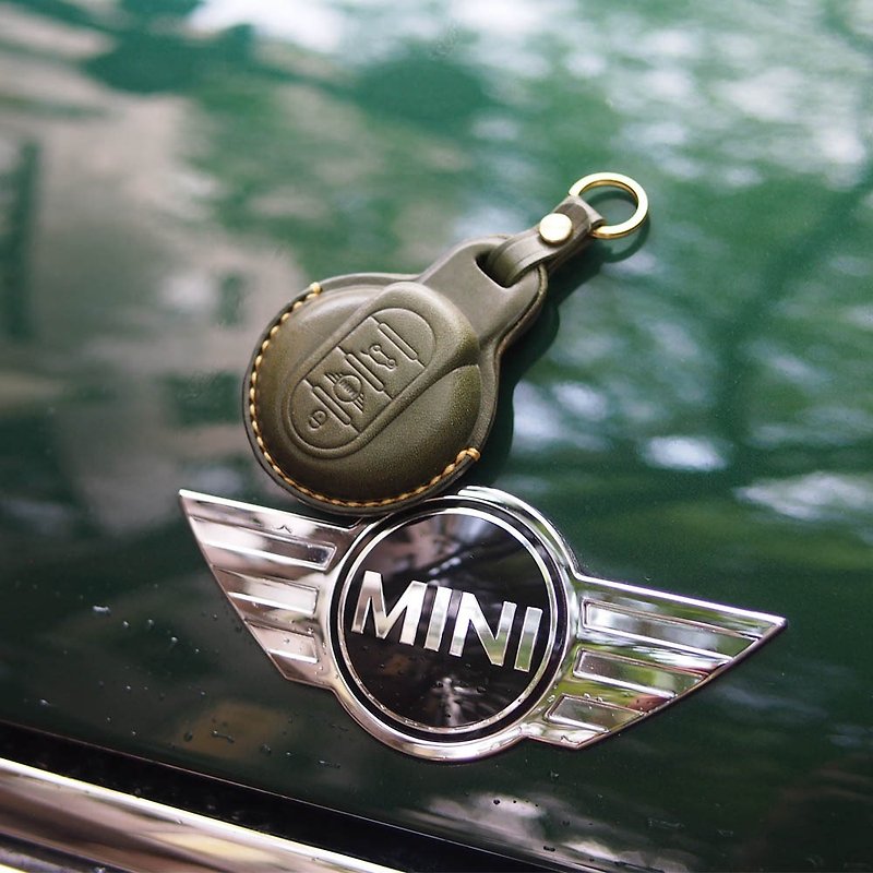 Mini Cooper leather car key cover S F54 F55 F56 F57 F60 5D Japanese leather - ที่ห้อยกุญแจ - หนังแท้ 