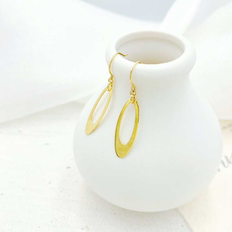 Kimura Light Jewelry/18K Gold/Simple Large Oval Drop Earrings - ต่างหู - เครื่องประดับ สีทอง