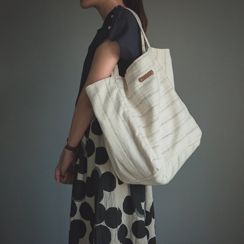 White cotton Linen bag large capacity - กระเป๋าแมสเซนเจอร์ - ผ้าฝ้าย/ผ้าลินิน ขาว