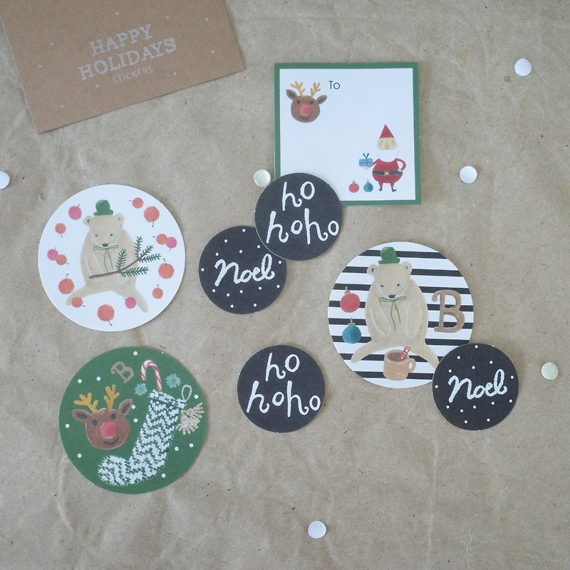 Christmas sticker set-bear - สติกเกอร์ - กระดาษ สีเขียว