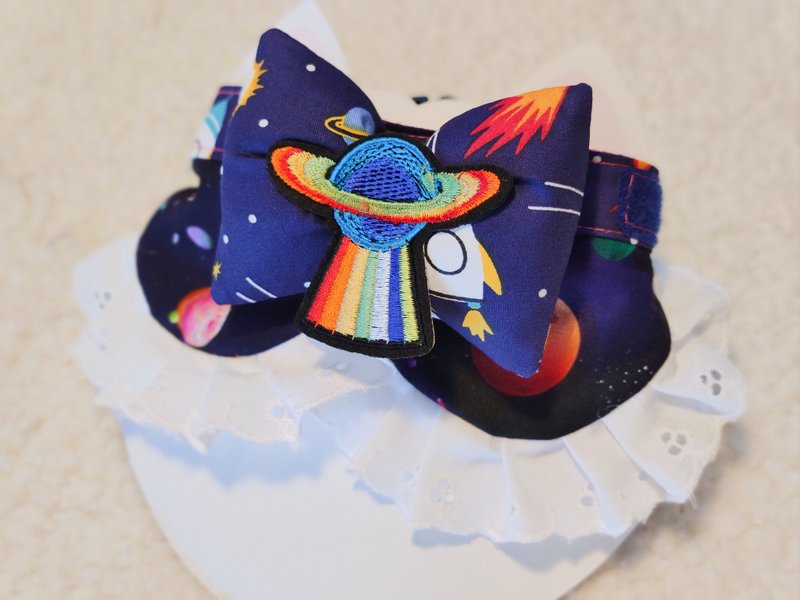 寵物 貓犬 狗狗 用型星球太空星星 花邊圓領 肥煲呔 - 貓狗頸圈/牽繩 - 棉．麻 藍色