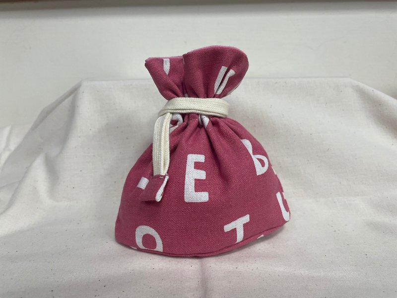 Ready Stock - Mini Drawstring Pocket with Bag Bottom - Pink Letters - Other - Cotton & Hemp Pink