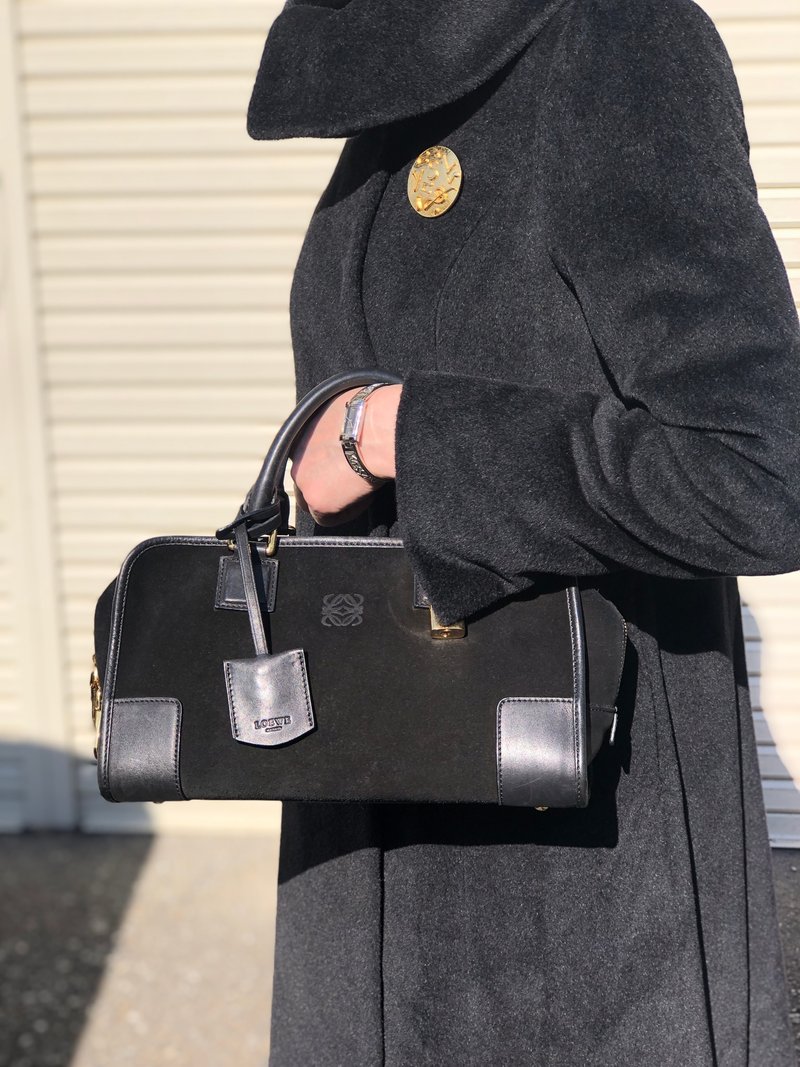 【 日本直送　名牌中古包 】LOEWE ロエベ ハンドバッグ ブラック アマソナ28 アナグラム スエード ミニボストン vintage オールド hf8cwp - 手提包/手提袋 - 真皮 黑色