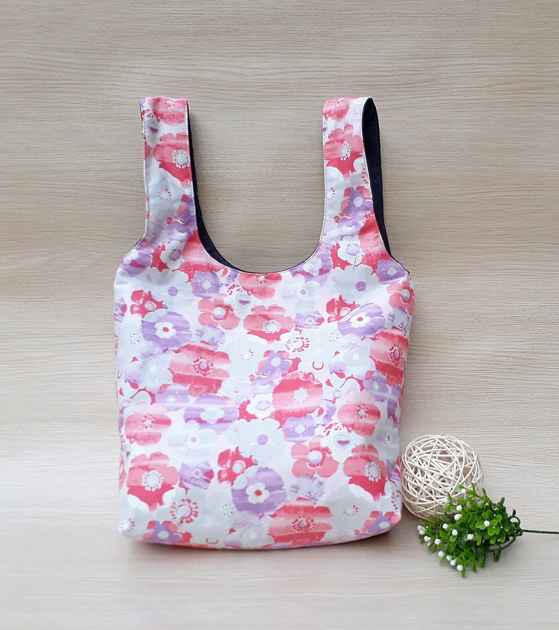 [Green Shopping Bag] Splashing Flowers - กระเป๋าถือ - ผ้าฝ้าย/ผ้าลินิน สีเหลือง