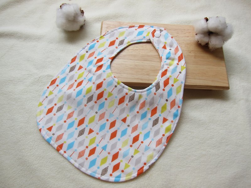 菱形幾何圖-日本二重紗嬰兒寶貝純棉圍兜/六層紗（黃橘色） - 滿月禮物 - 棉．麻 黃色