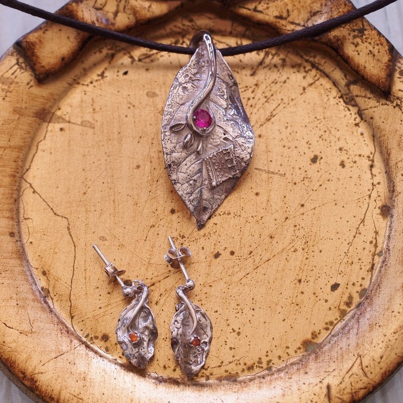 葉子造型 手工純銀 項鍊 耳環 仿真飾品 葉子飾品 Silver Leafs - 項鍊 - 純銀 銀色