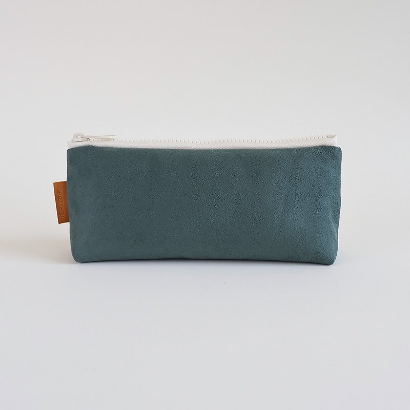 手工製作灰藍綠麂皮布筆袋 - 筆盒/筆袋 - 棉．麻 藍色