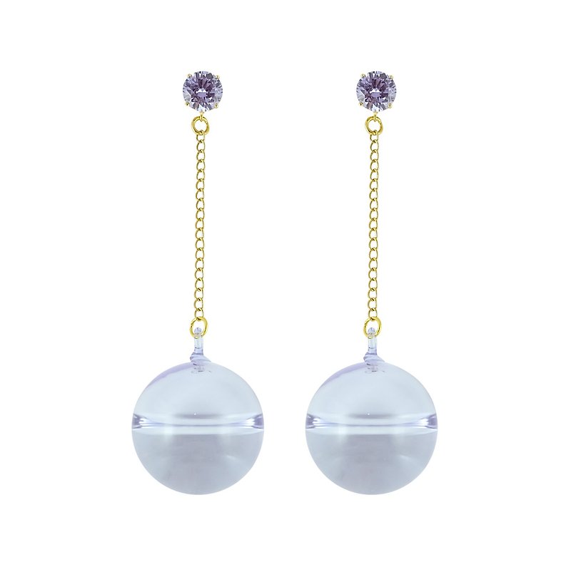 Crystal top long earring - purple - ต่างหู - คริสตัล สีม่วง
