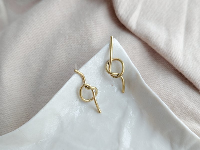Knots Asymmetric Bronze Earrings - Earrings & Clip-ons - Copper & Brass Gold