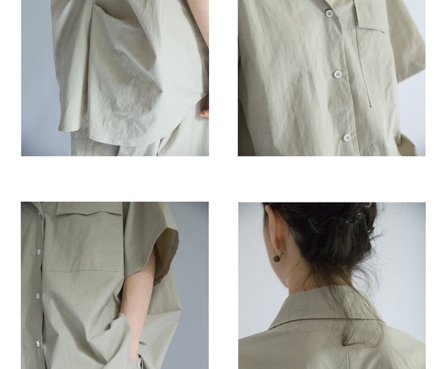 Beige Loose Cuban Collar Short Sleeve Shirt - Shop Charging