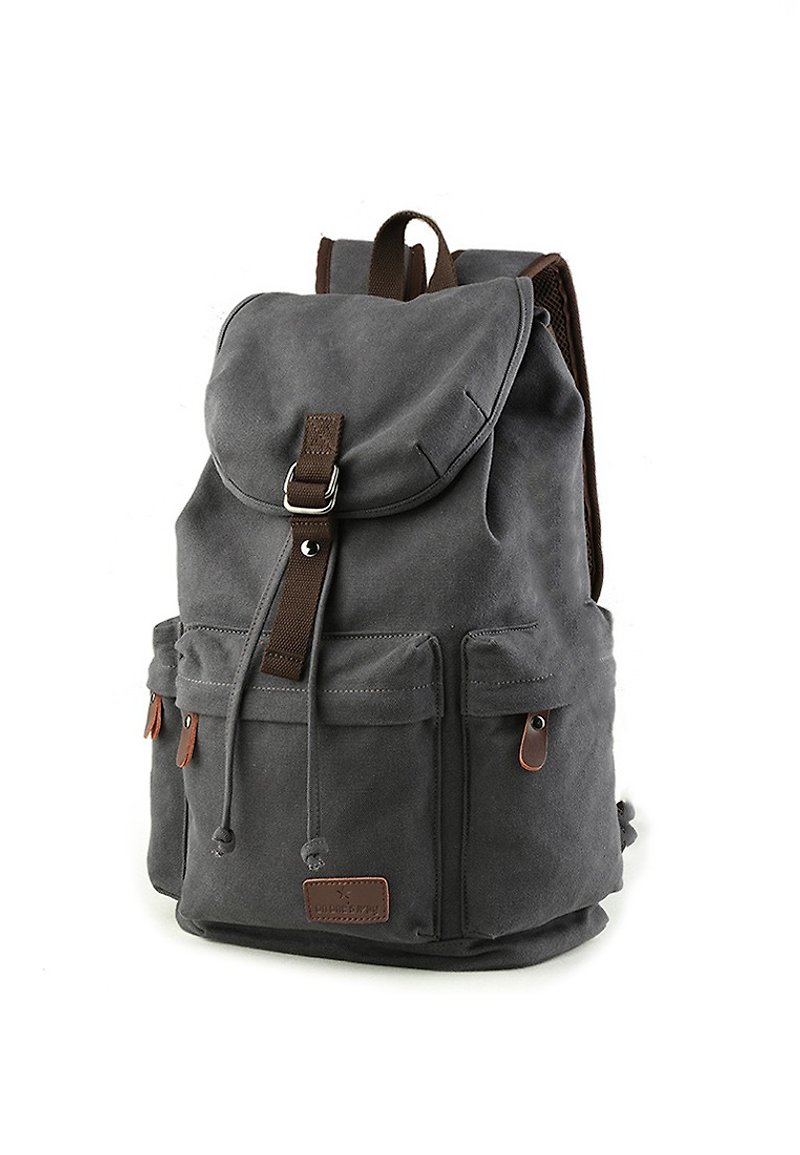 Aoking Canvas Casual Outdoor Backpack 0023 black blue - Backpacks - Other Materials Black