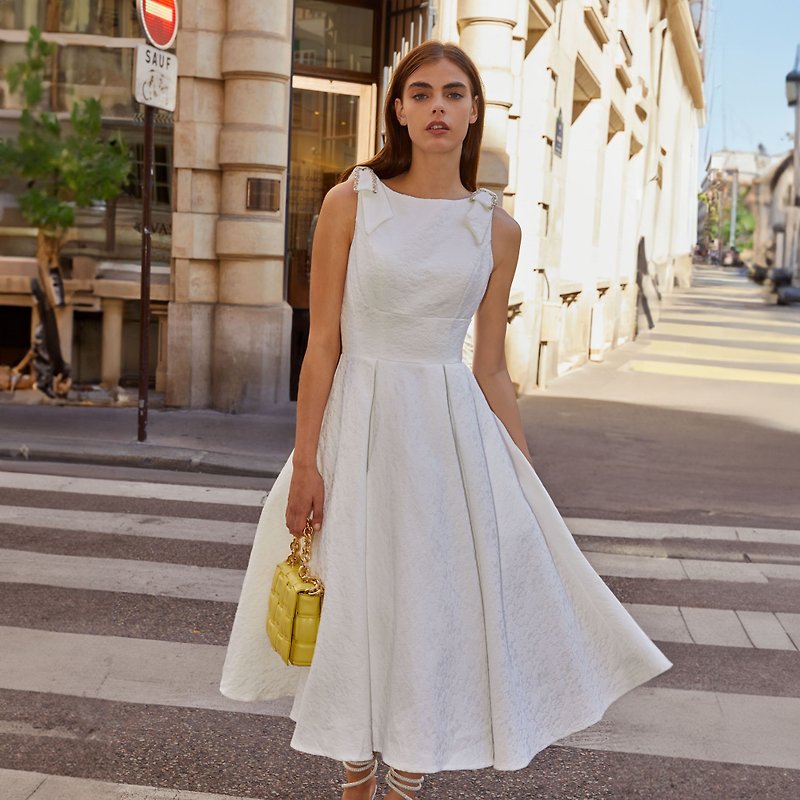 Erato jacquard short circle skirt light wedding dress - Evening Dresses & Gowns - Other Man-Made Fibers White