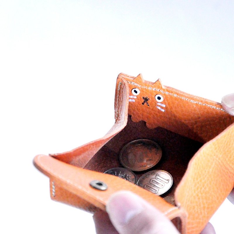 Cat coin case - กระเป๋าสตางค์ - หนังแท้ สีนำ้ตาล