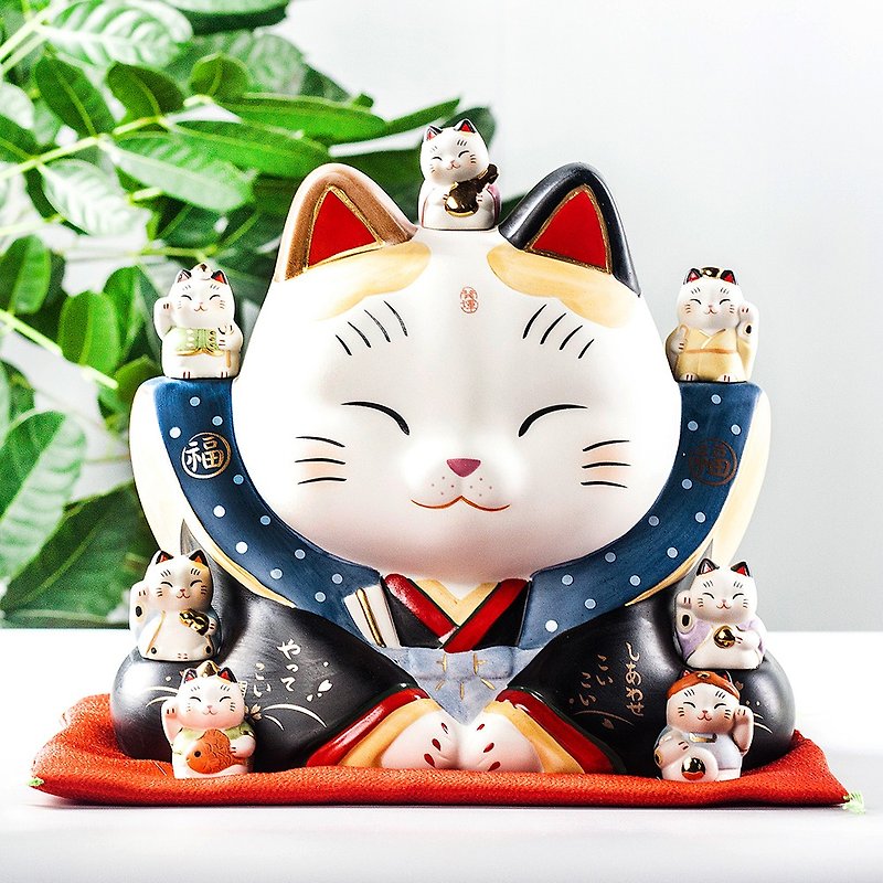 日本の薬窯七つの幸運な神招き猫大きな手作りの陶磁器の飾り誕生日オープニング新築祝いの結婚式の贈り物 - 置物 - 陶器 