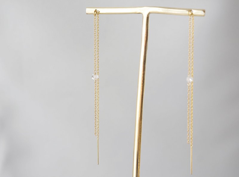 [14KGF / Tiny] Ear Thread Earrings, -NY Herkimer diamond- - Earrings & Clip-ons - Gemstone Gold