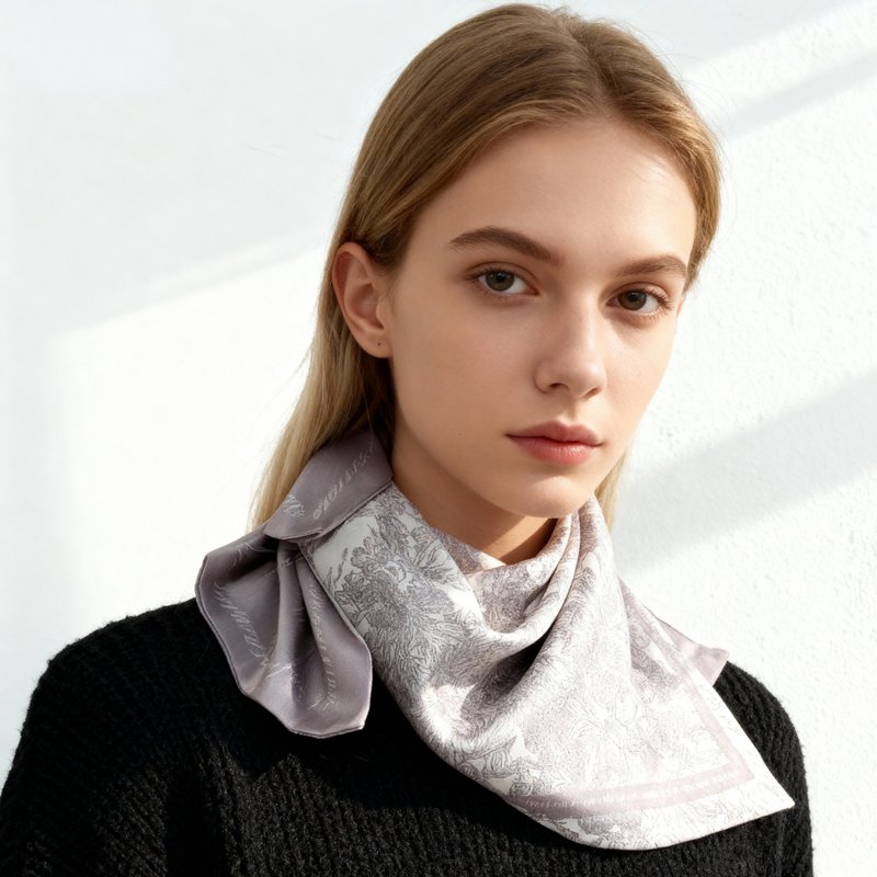 凡爾賽茹伊粉灰色 雙面絲巾絲巾環臻禮套裝 Jardin Des Fontaines - 絲巾 - 聚酯纖維 咖啡色