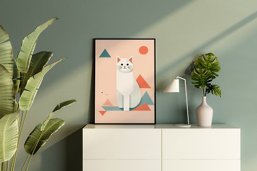 groovyart Geometric Cat Minimalist Home Decor Printable Wall Art