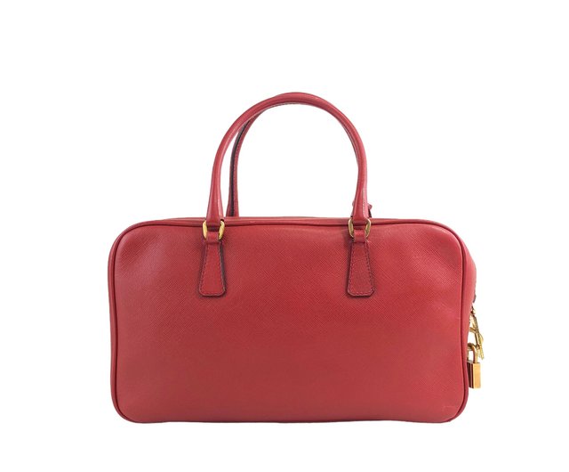 bori PRADA サフィアーノレザー バッグ レッド　ブリーフケース PRADA 極 美品 希少品 プラダ 三角ロゴ 金具 サフィアーノ