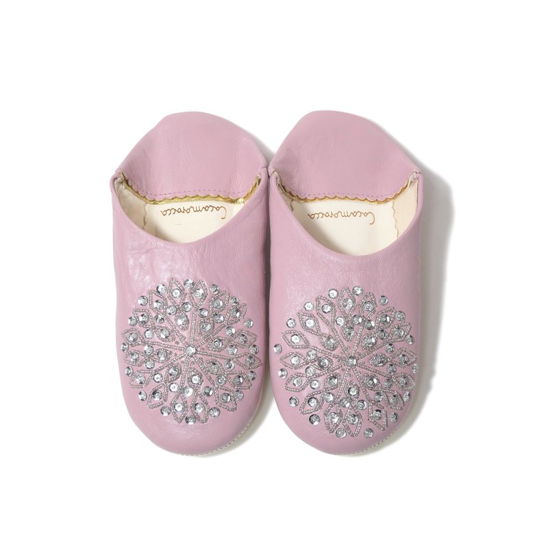 Pink / silver / moroccan Leather babouche Slippers / High quality odourless - รองเท้าแตะในบ้าน - หนังแท้ สึชมพู