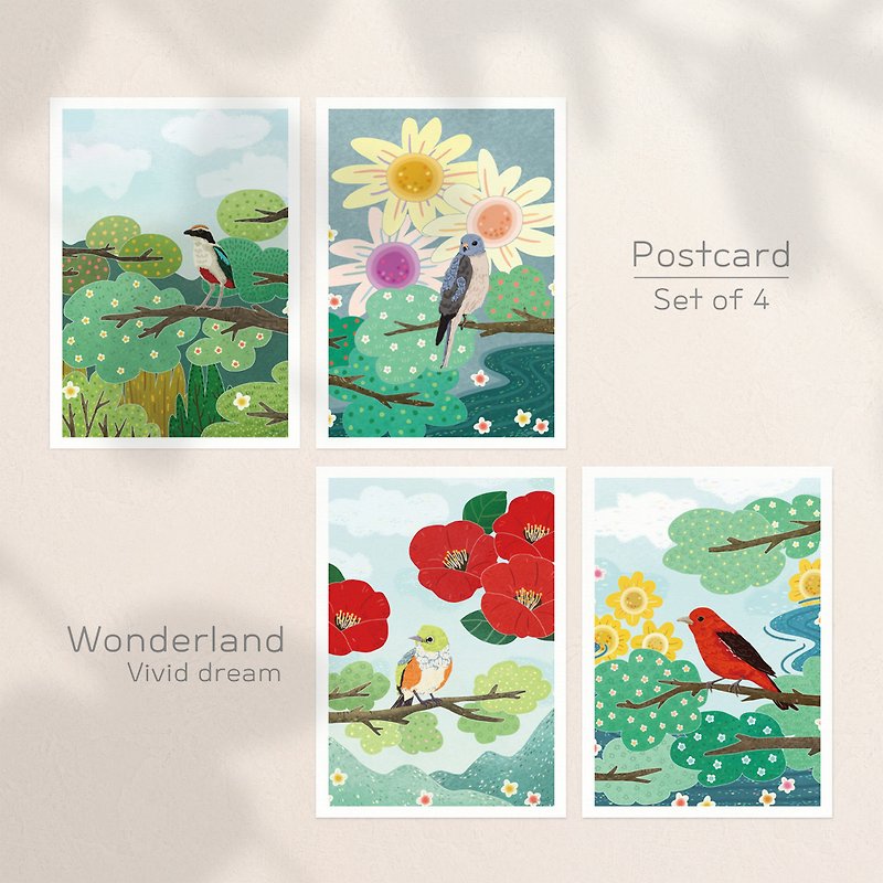 Vivid dream鳥イラスト01 ポストカード4枚セット - カード・はがき - 紙 