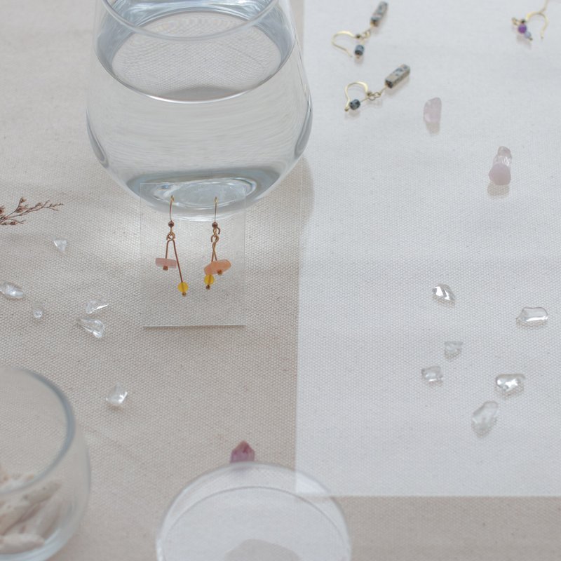 天然石耳環-橘子汽水/耳針/夾式/可客製 - 耳環/耳夾/耳骨夾 - 水晶 橘色