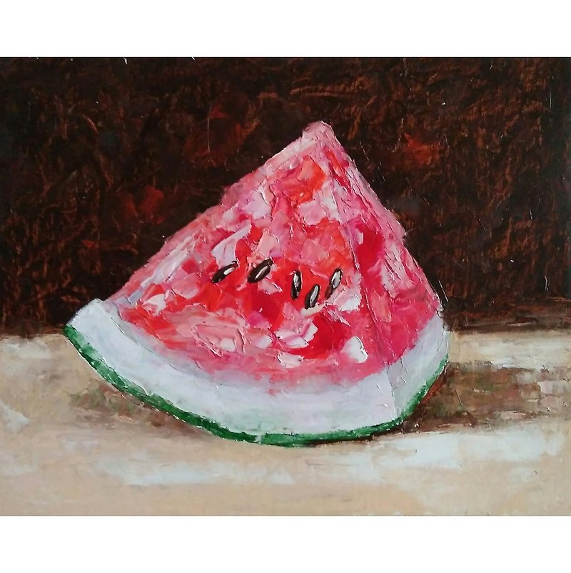 Watermelon Original Painting, Kitchen Small Still Life, Fruit Wall Art, Food Art - Posters - Other Materials Multicolor