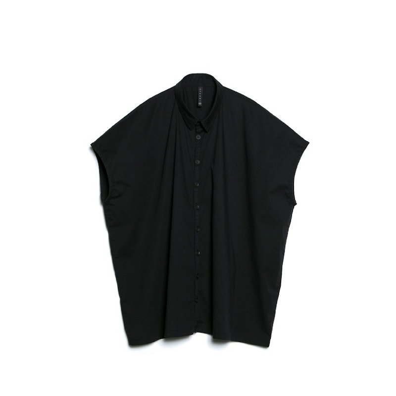 Oversize No-Sleeves Shirt - เสื้อเชิ้ตผู้ชาย - กระดาษ สีดำ