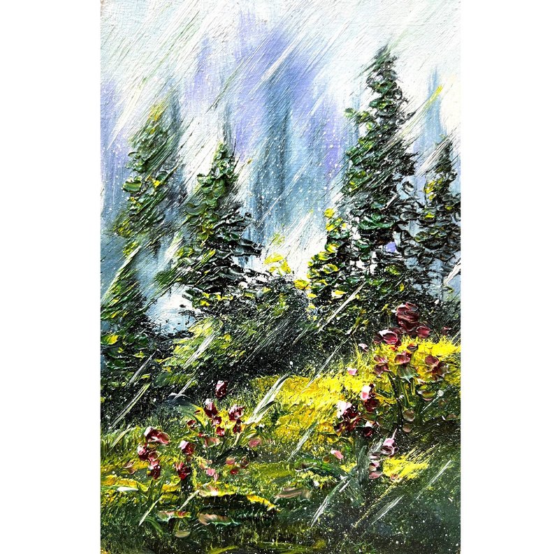 Rain Painting Forest Original Artwork 15x10cm /6x4 inch by Oksana Stepanova - 海報/掛畫/掛布 - 其他材質 多色